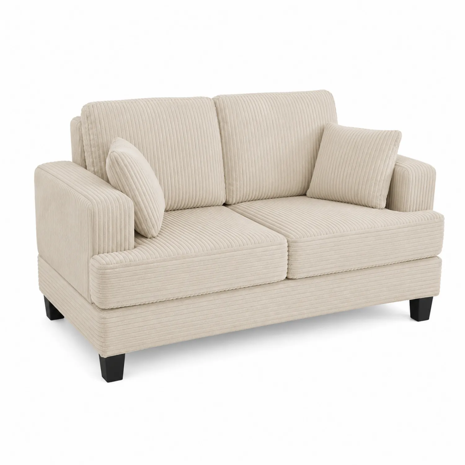 Sofá Loveseat de Pana Beige con Cojines Decorativos