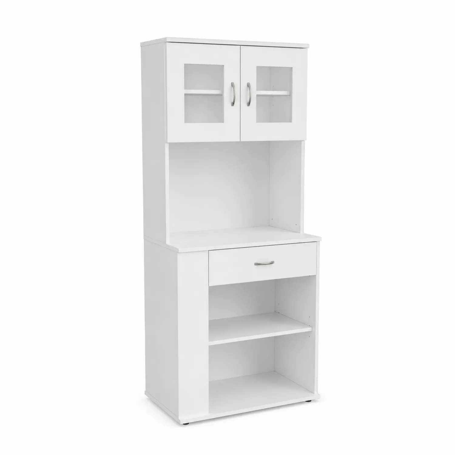 Aparador de madera con puertas de vidrio templado blanco
