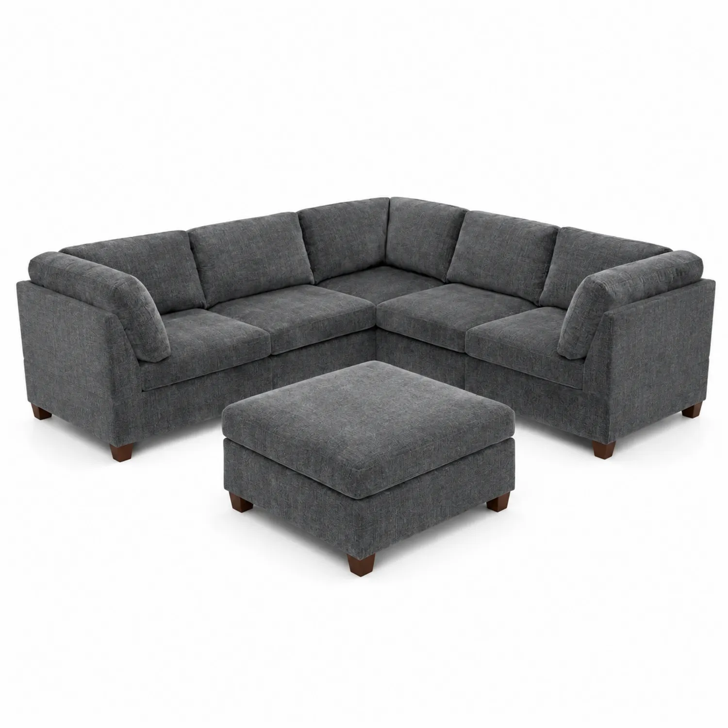 Sofá modular de tela poliéster en forma de L con otomana gris oscuro 260cm x 260cm