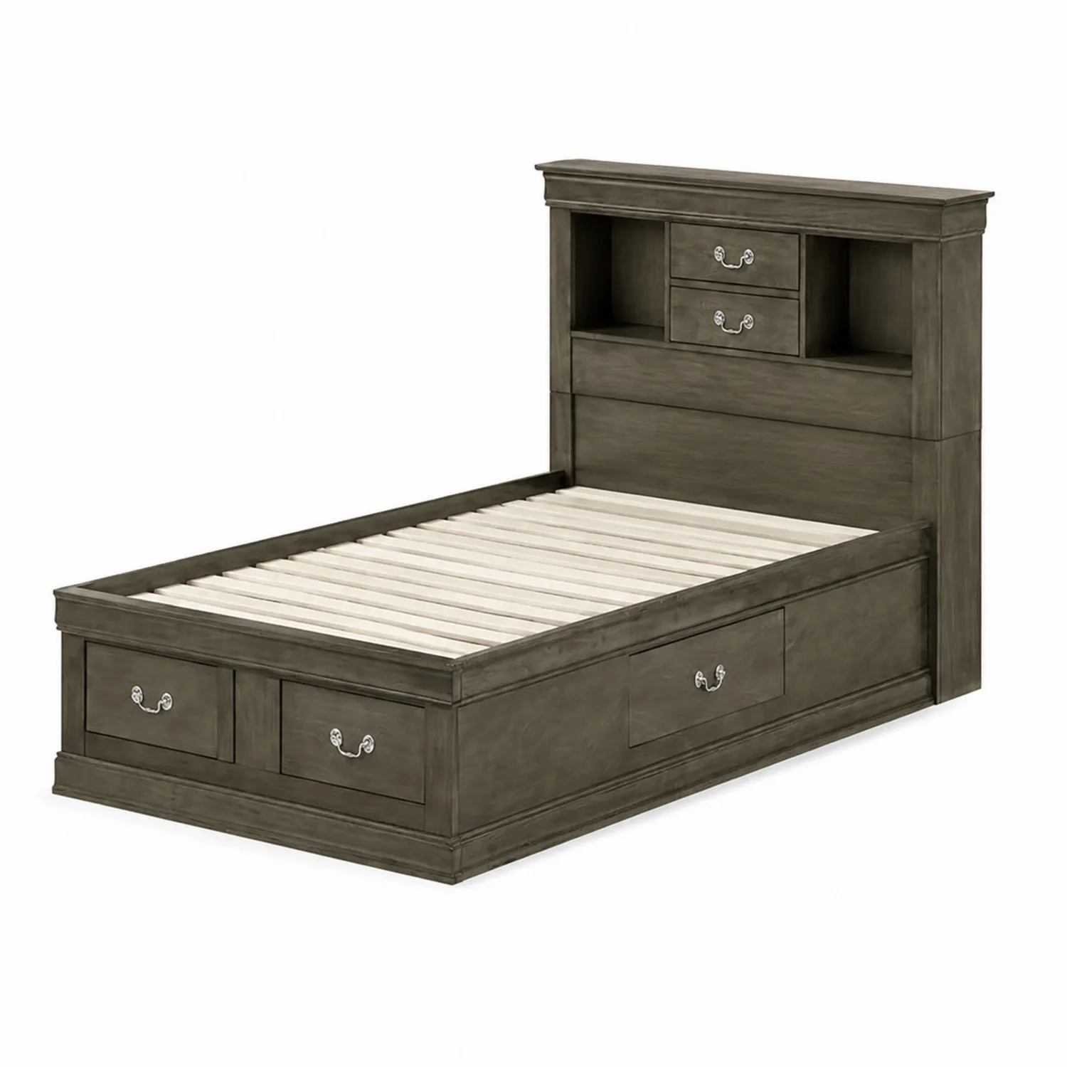Cama de Madera Nogal con Almacenamiento y Estantes 200x90 cm