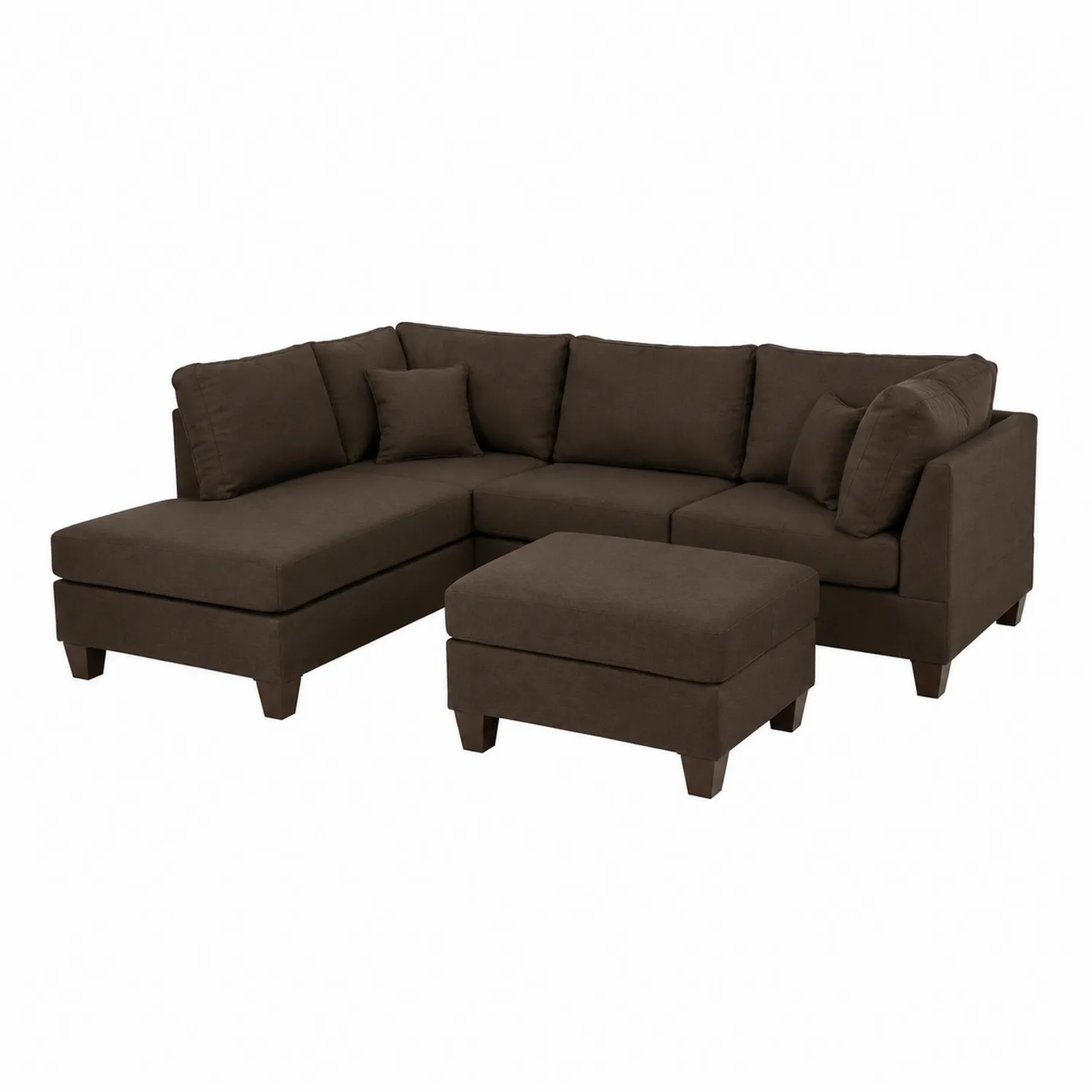 Sofá modular en L de 3 piezas tapizado en tela marrón