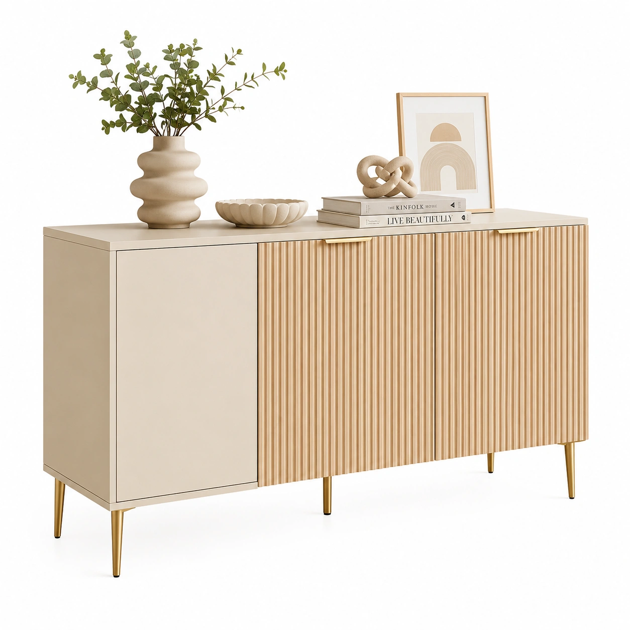 Aparador beige elegante con textura decorativa moderna-nordivanahome