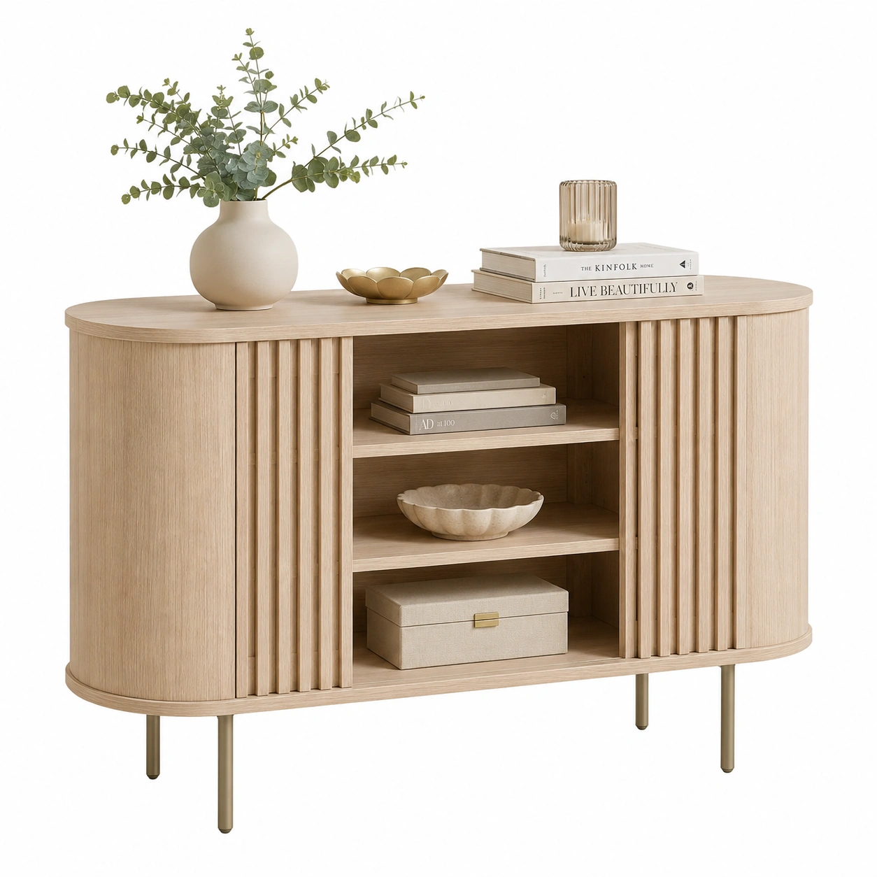 Aparador nordico curvo en madera natural-nordivanahome