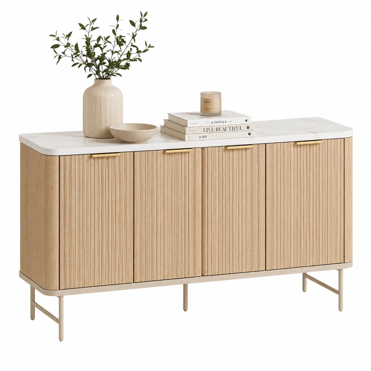 Aparador moderno de madera natural con cubierta clara elegante-nordivanahome