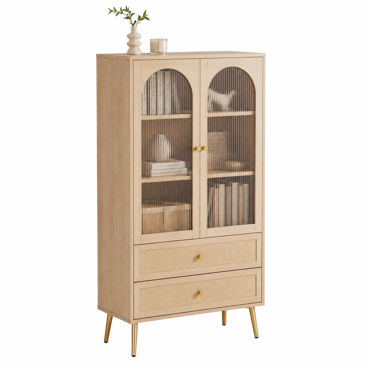 Aparador nordico con puertas de vidrio acanalado-nordivanahome