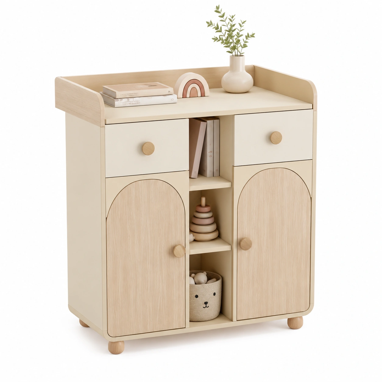 Armario infantil con puertas curvas y estantes abiertos-nordivanahome