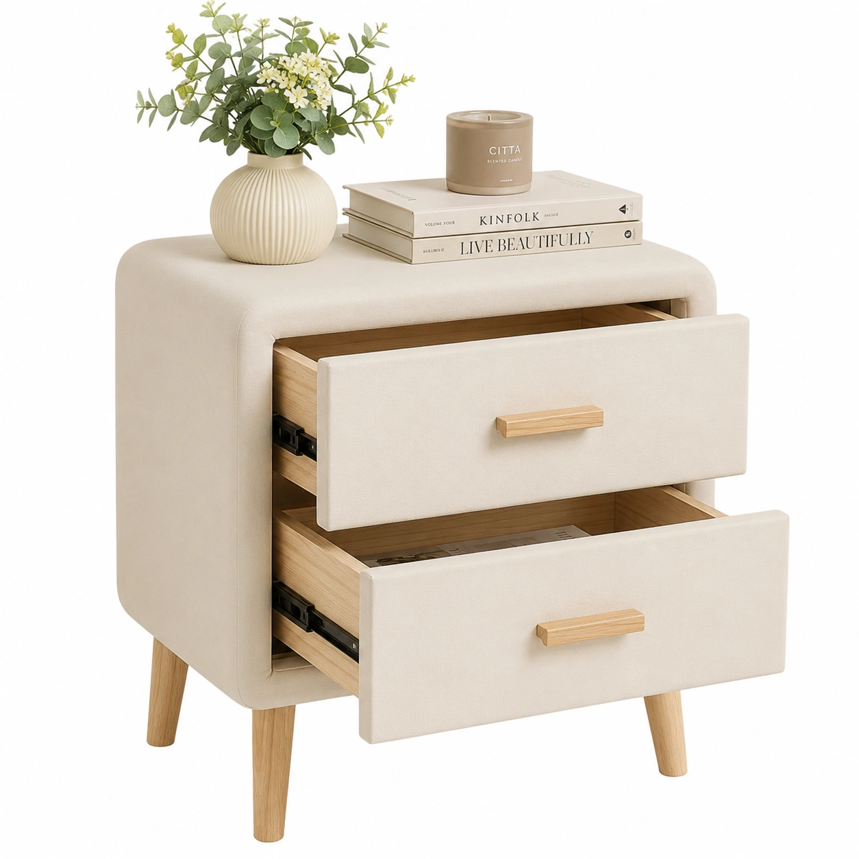 Mesita tapizada minimalista marfil-nordivanahome