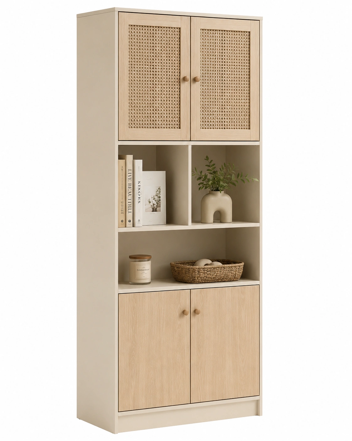 Vitrina nordica con puertas de ratan natural-nordivanahome