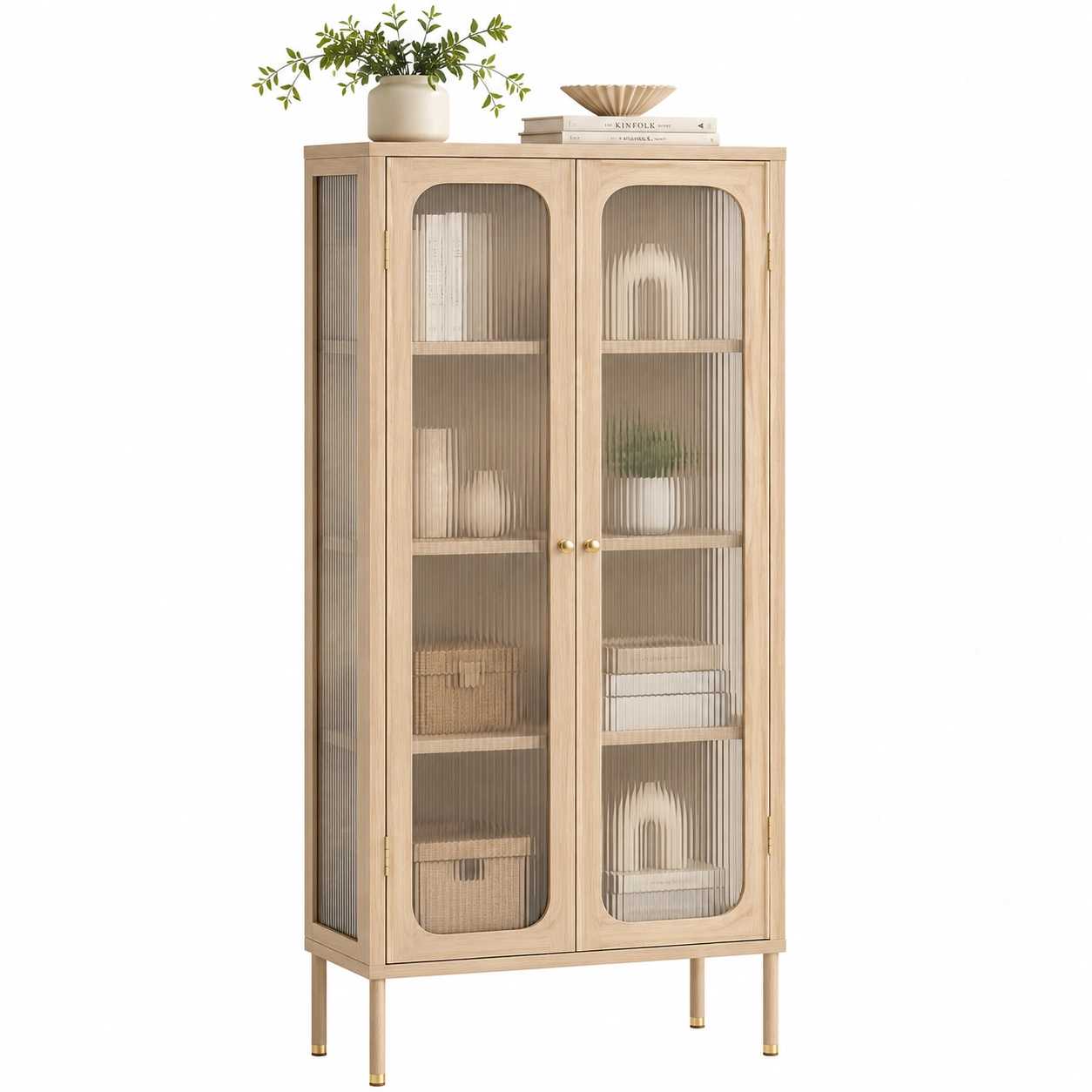 Vitrina alta nordica de madera clara-nordivanahome