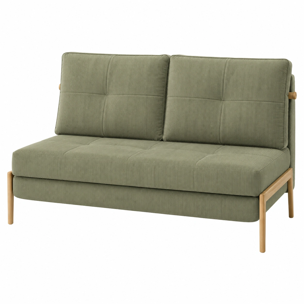 Sofa cama modular moderno tapizado en pana verde oliva con estructura minimalista de madera natural-nordivanahome