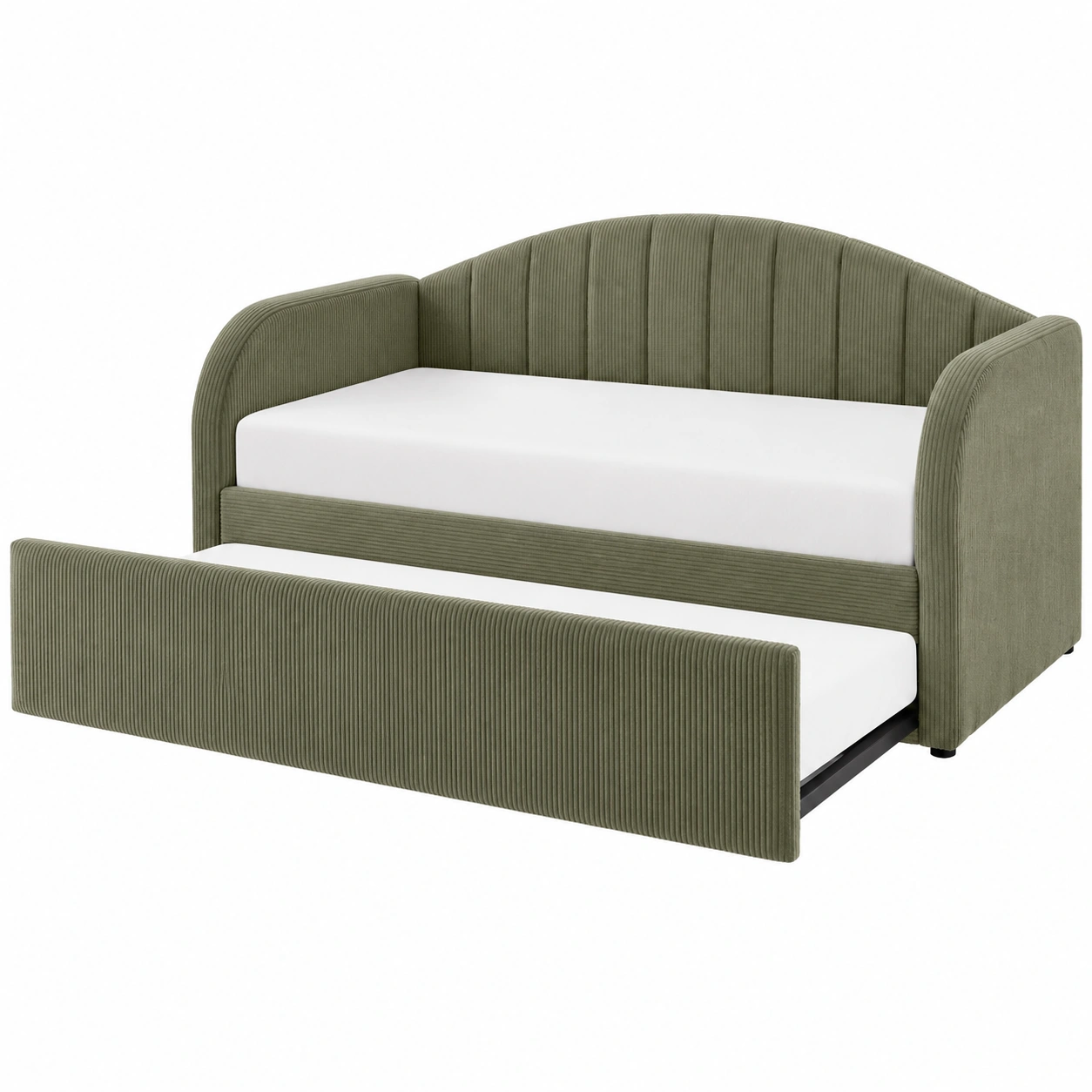 Sofa cama con tapizado verde oliva y respaldo curvado-nordivanahome