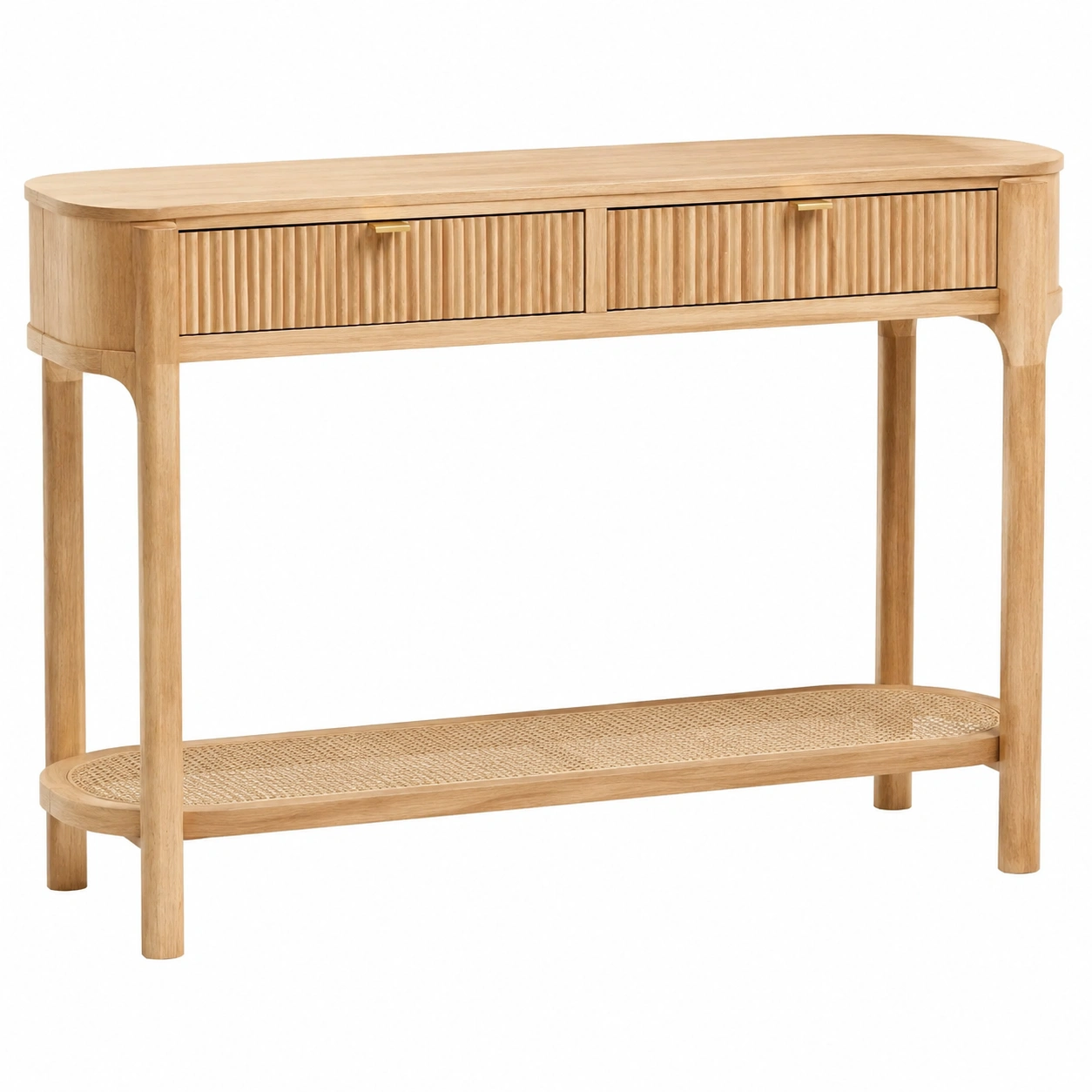 Mesa Consola Madera Natural con Estante de Rattan-vivamobel