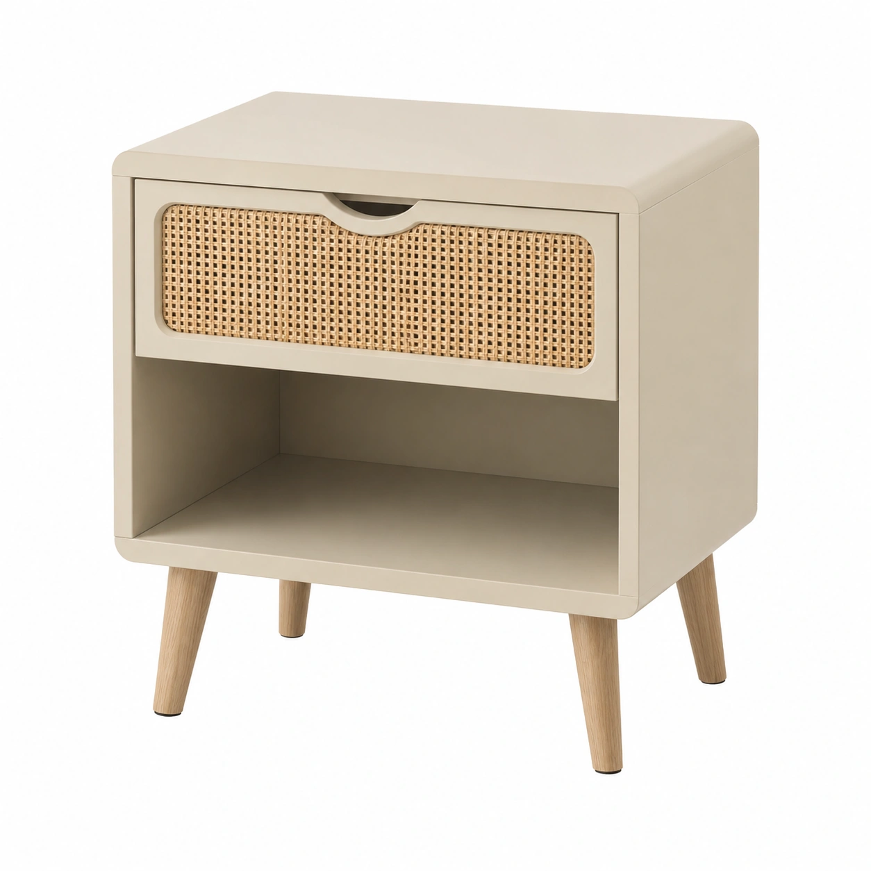 Mesita beige con detalle natural para dormitorios acogedores-vivamobel