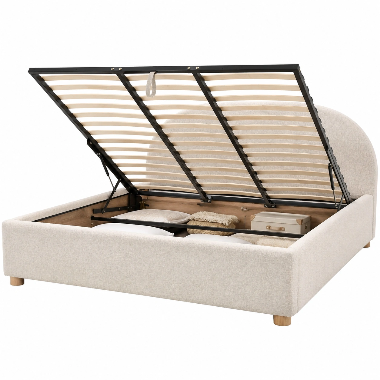 Cama abatible tapizada beige con almacenaje oculto-vivamobel