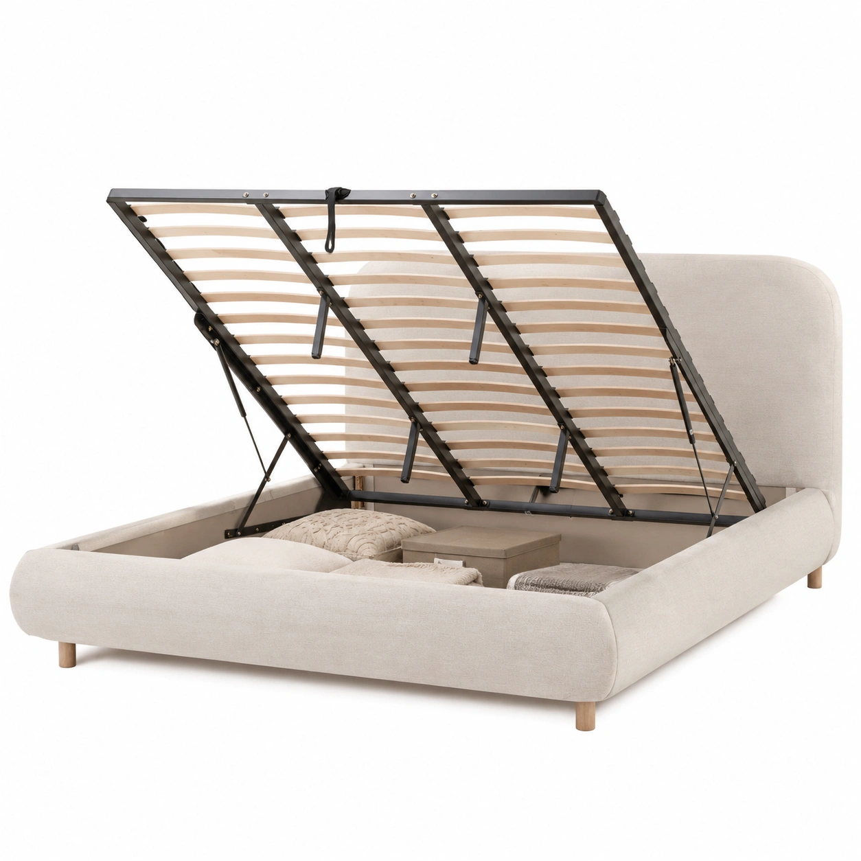 Cama abatible tapizada con almacenaje oculto-vivamobel