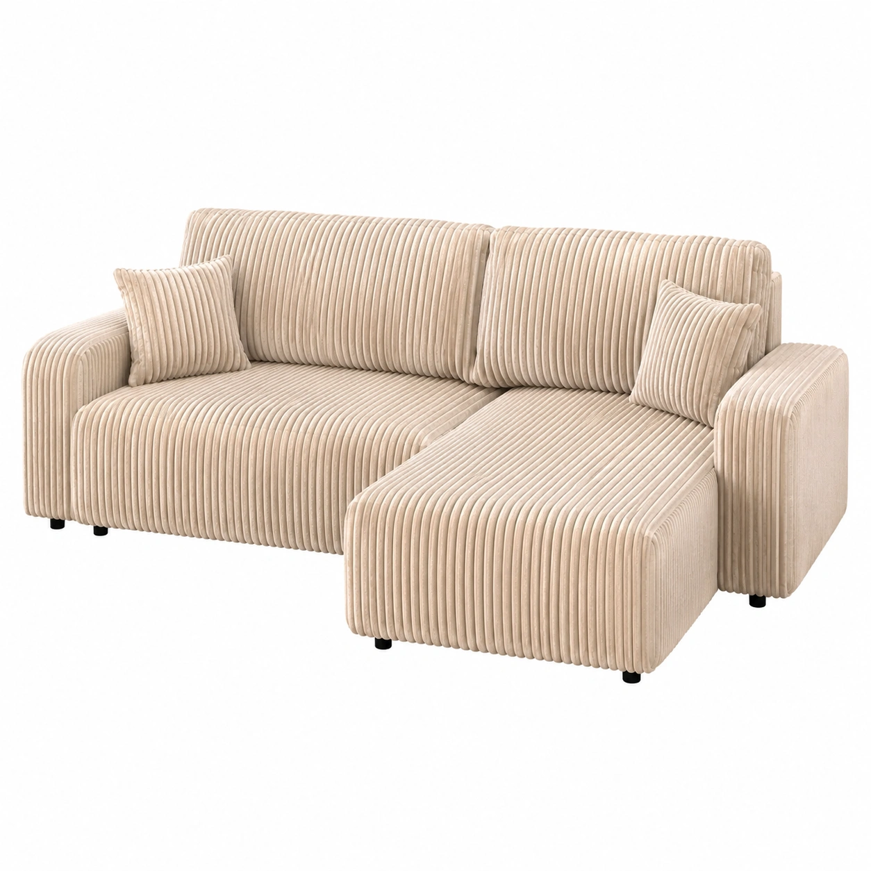 Sofa Modular Beige de Pana con Chaise Longue Moderna-nordicaurahome