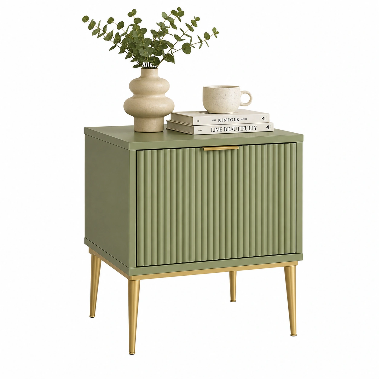 Mesita auxiliar verde oliva con estilo nordico moderno-nordicaurahome