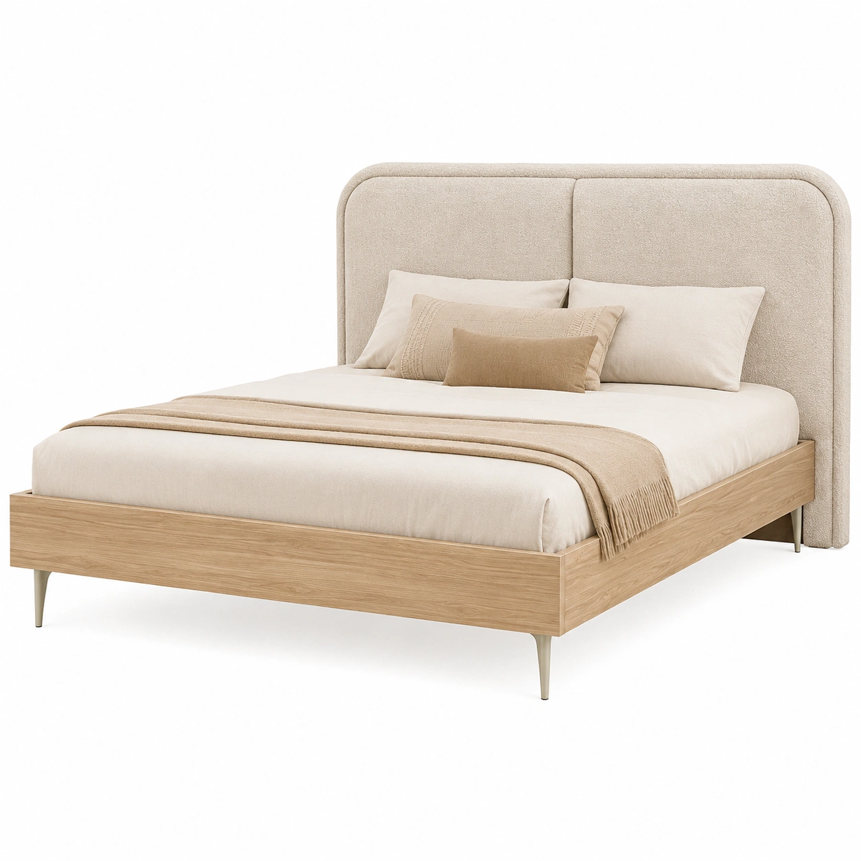 Cama tapizada nordica de madera natural-nordicaurahome