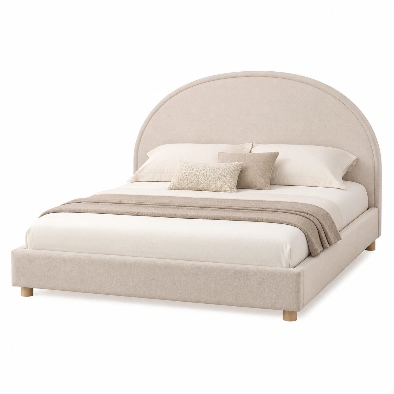 Cama tapizada curva en color crema para un dormitorio sereno-nordicaurahome