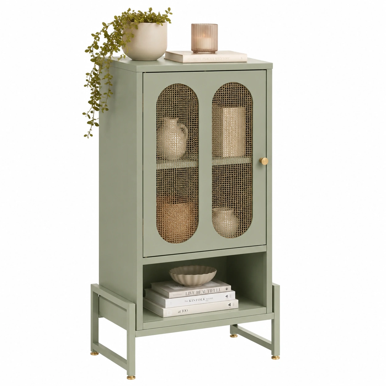 Vitrina Compacta Verde Salvia con Rejilla-nordicaurahome