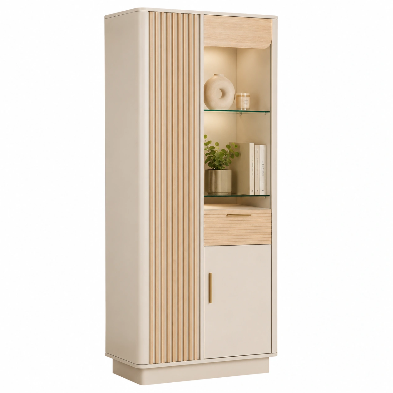Vitrina Vertical con Estantes de Vidrio-nordicaurahome
