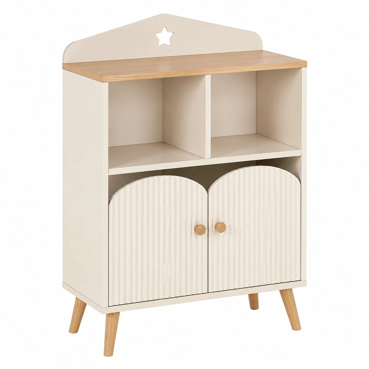 Estanteria Infantil Beige con Puertas Acanaladas-orvessaliving