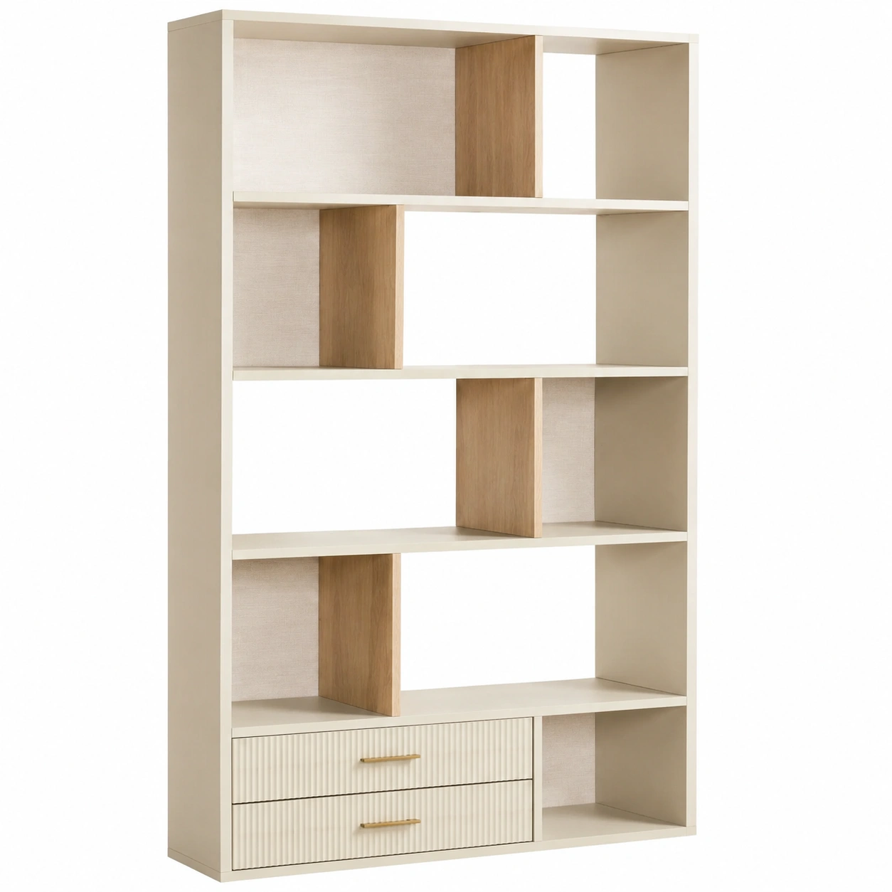 Estanteria modular beige y madera para un salon con alma acogedora-orvessaliving