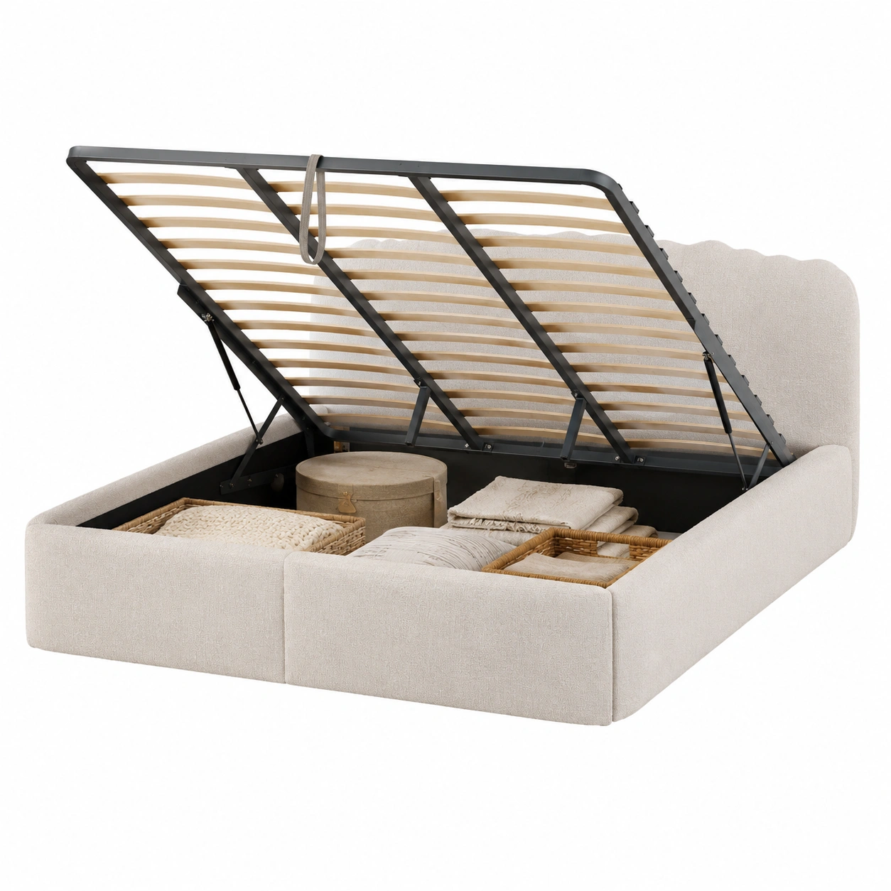Cama tapizada con almacenaje oculto-orvessaliving