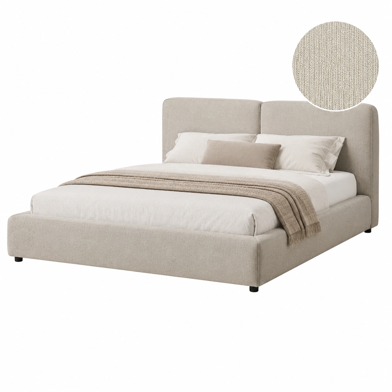 Cama tapizada boucle beige elegante-orvessaliving