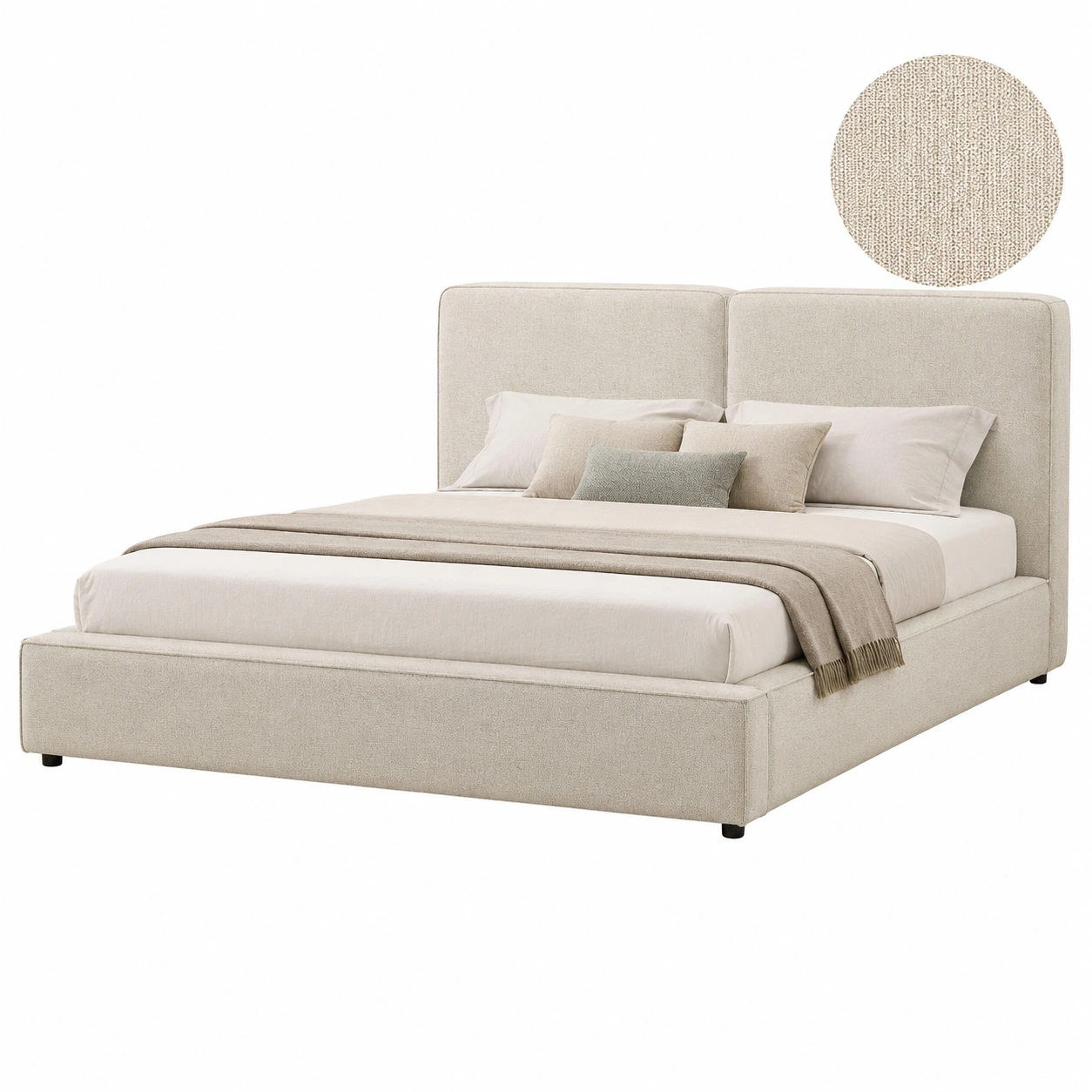Cama tapizada boucle marfil moderna-orvessaliving