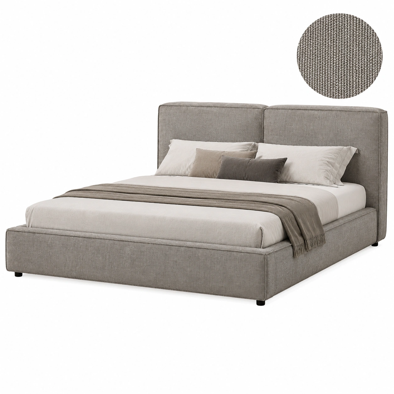 Cama tapizada minimalista Taupe-orvessaliving