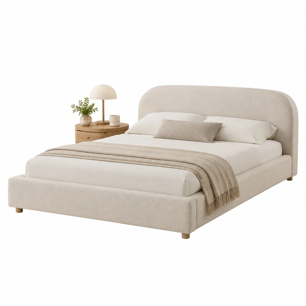 Cama curva tapizada Marfil-orvessaliving
