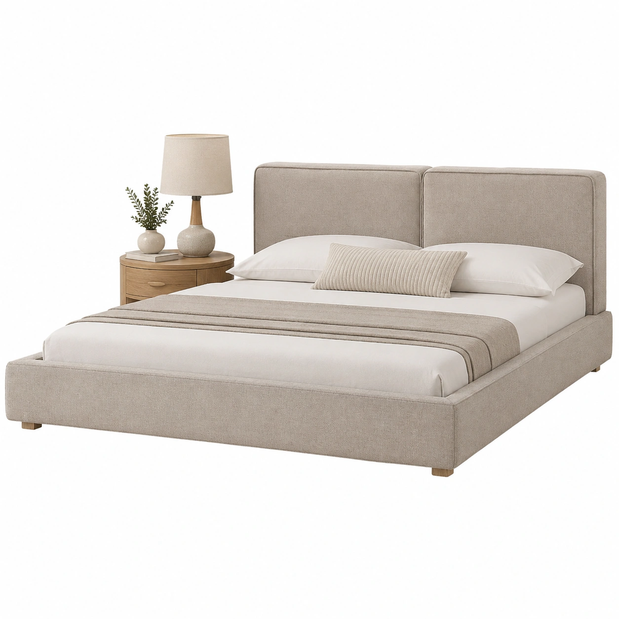 Cama tapizada contemporanea Beige lino-orvessaliving