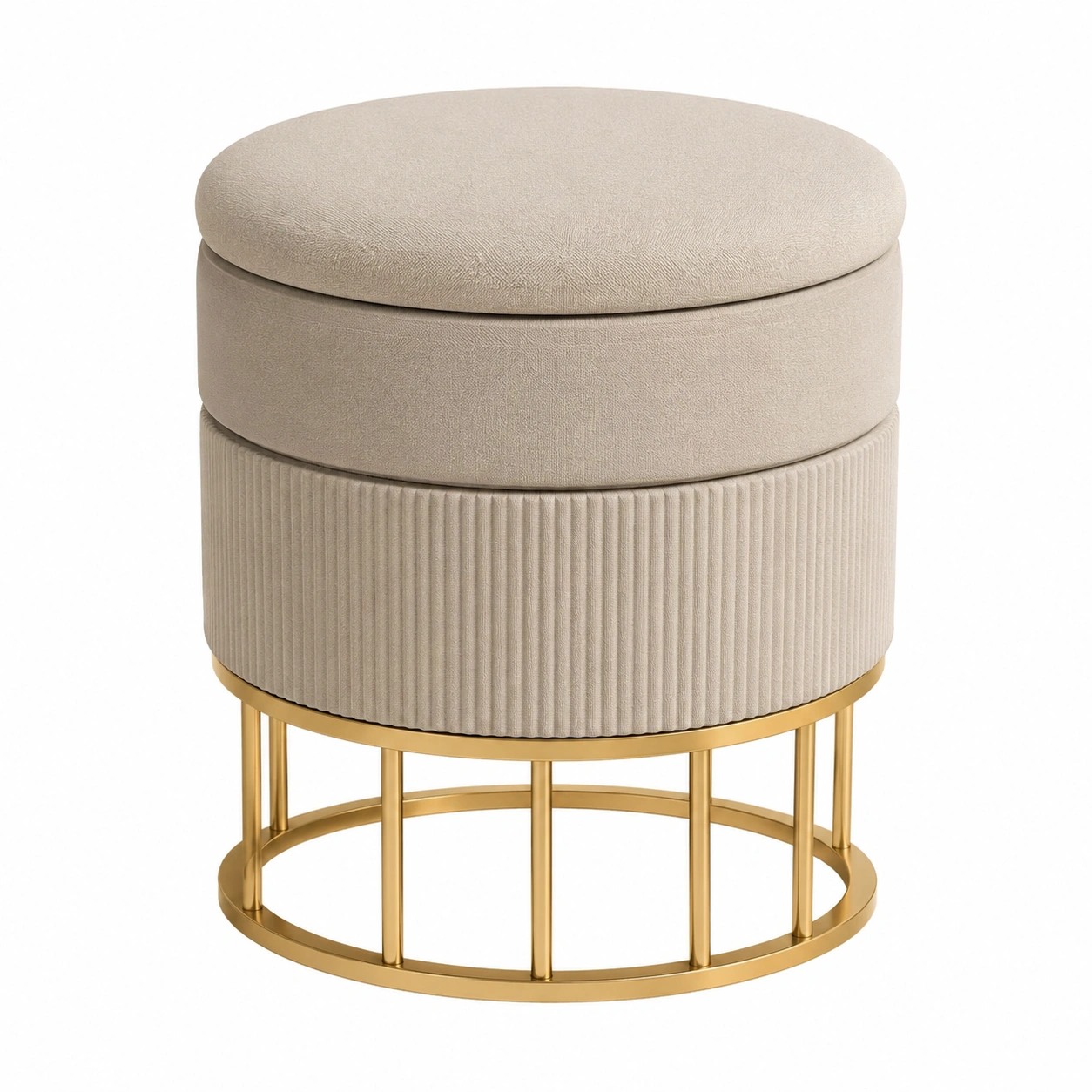 Puf almacenaje elegante beige y dorado-orvessaliving