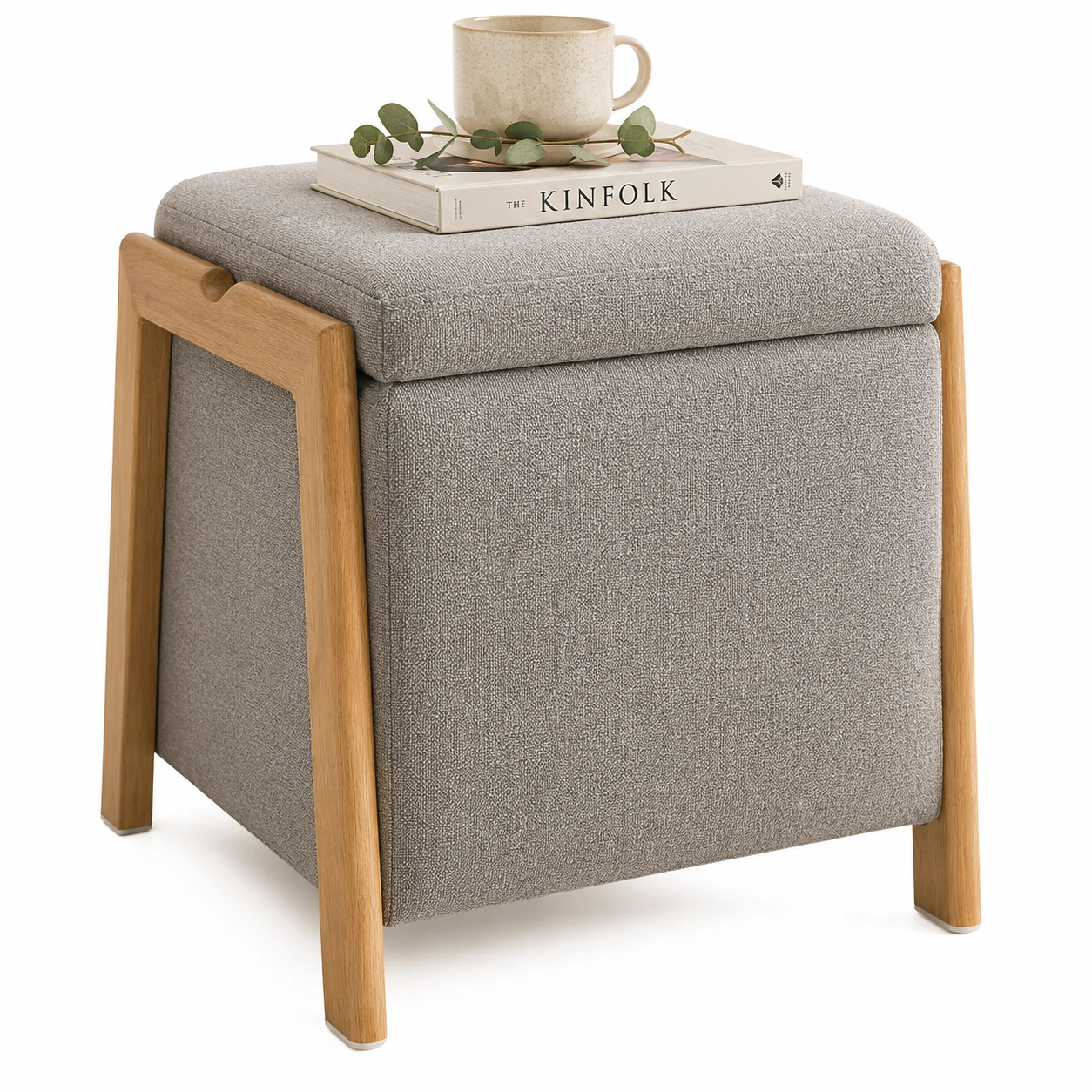 Puf Compacto Tapizado Gris Arena-orvessaliving