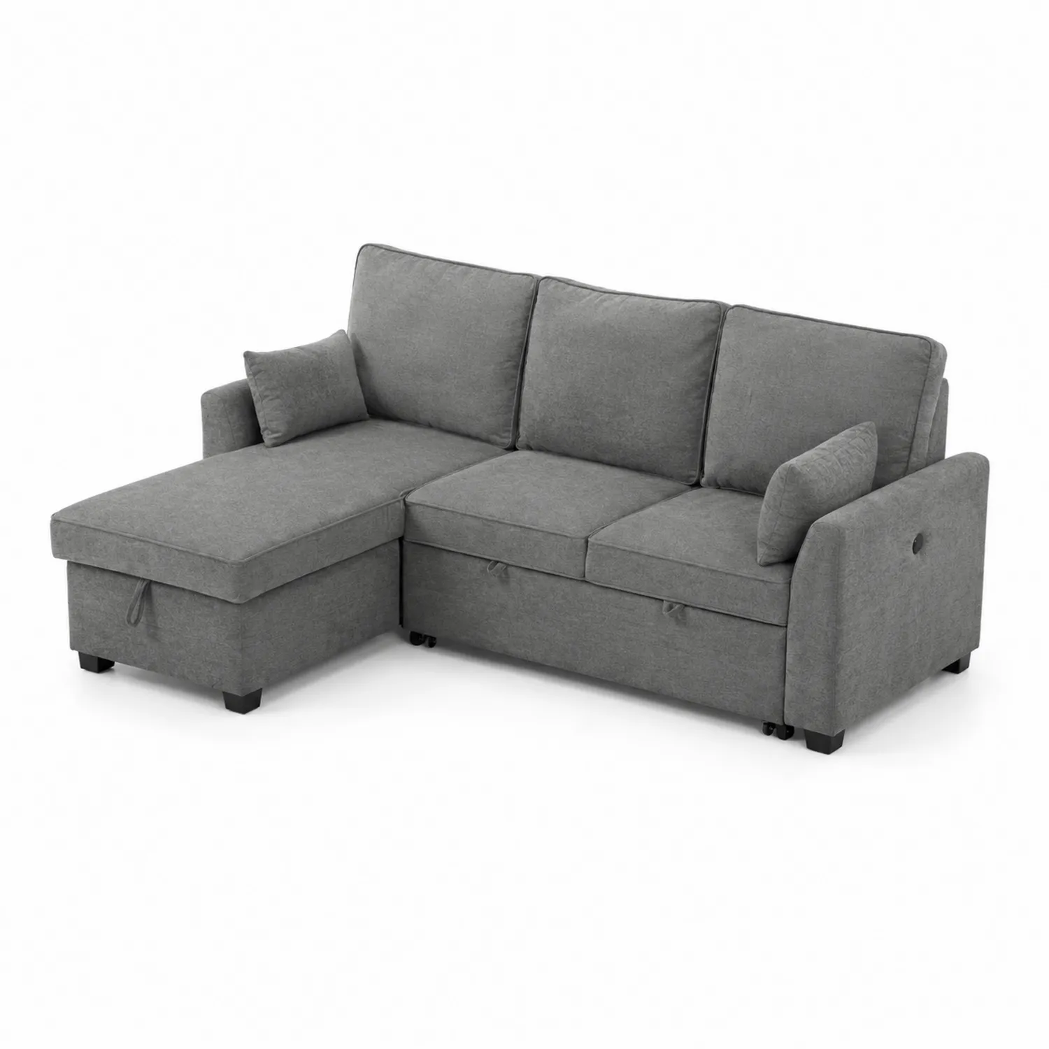 Sofa narożna rozkładana szary poliester 245cm x 150cm x 88cm