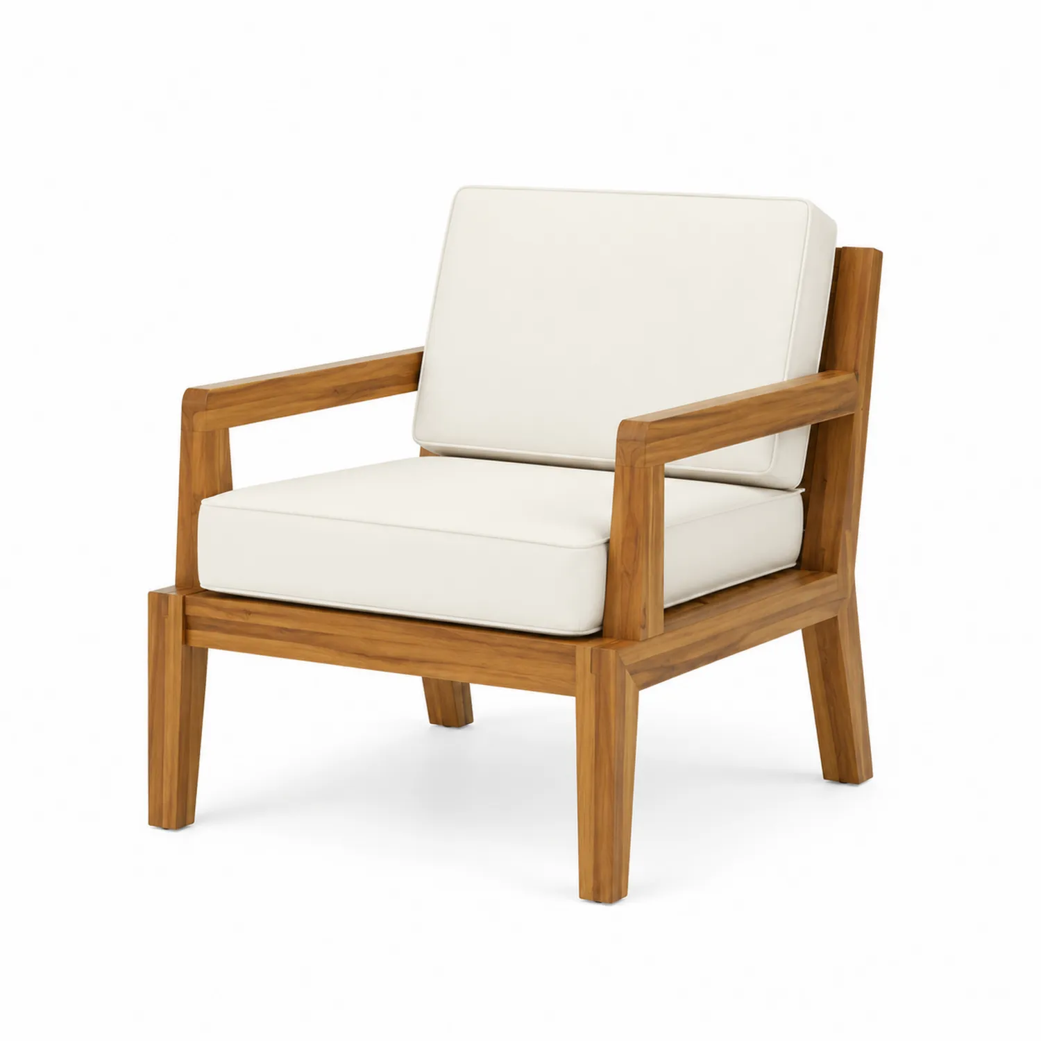 Fotel z drewna teak z kremowymi poduszkami
