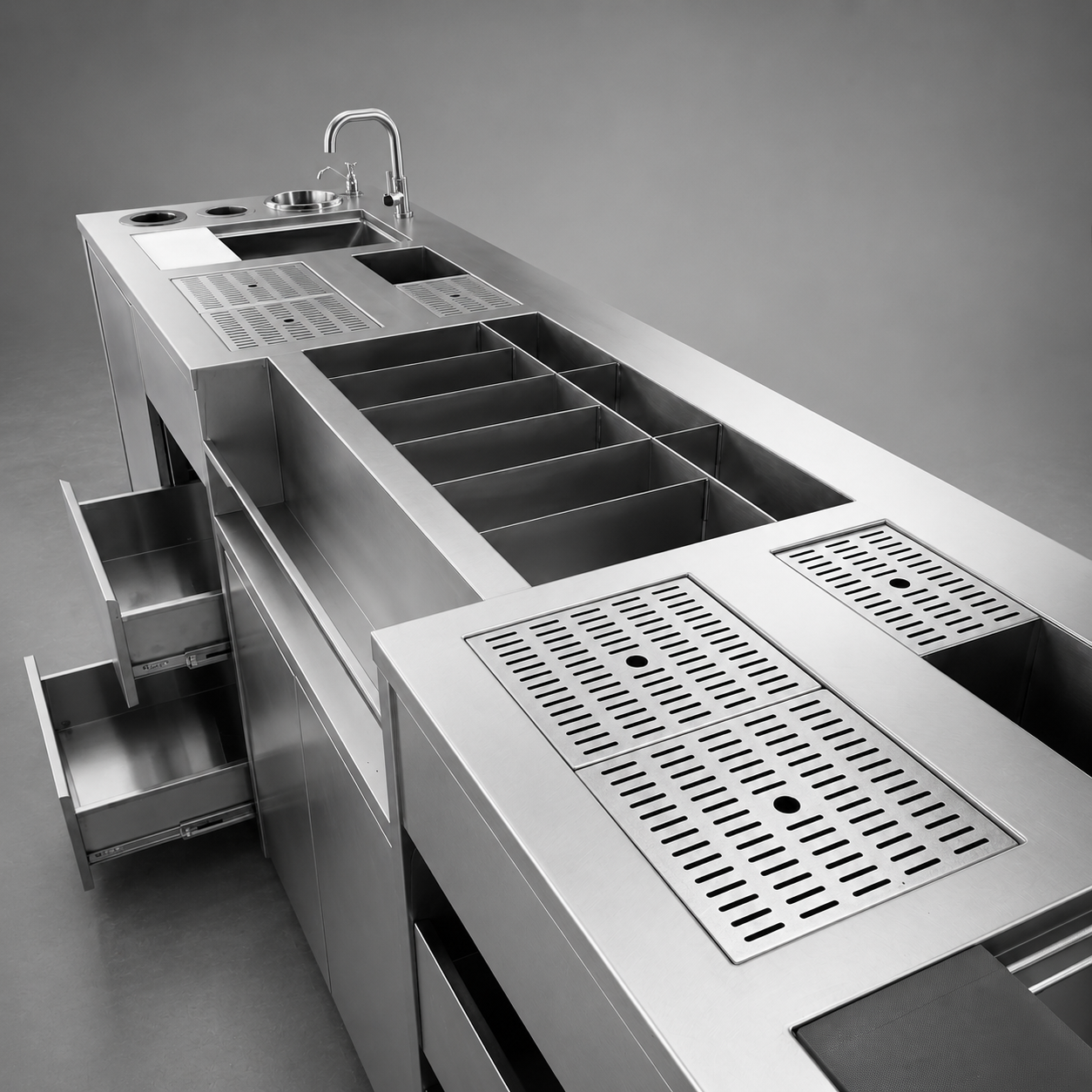 SUS 304 Stainless Steel Premium Double Bartender Cocktail Bar Station