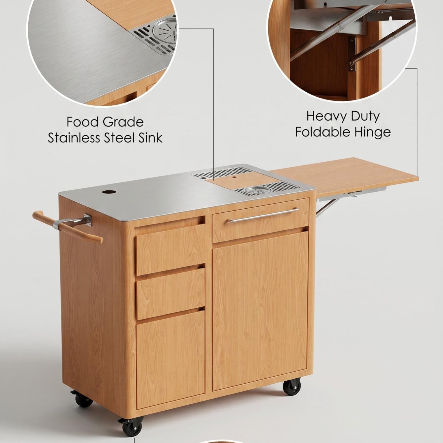 Premium Wood Grain Stainless Steel Coffee Cart