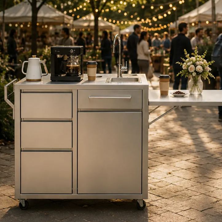 Premium 1-Meter Original Color Stainless Steel Coffee Cart
