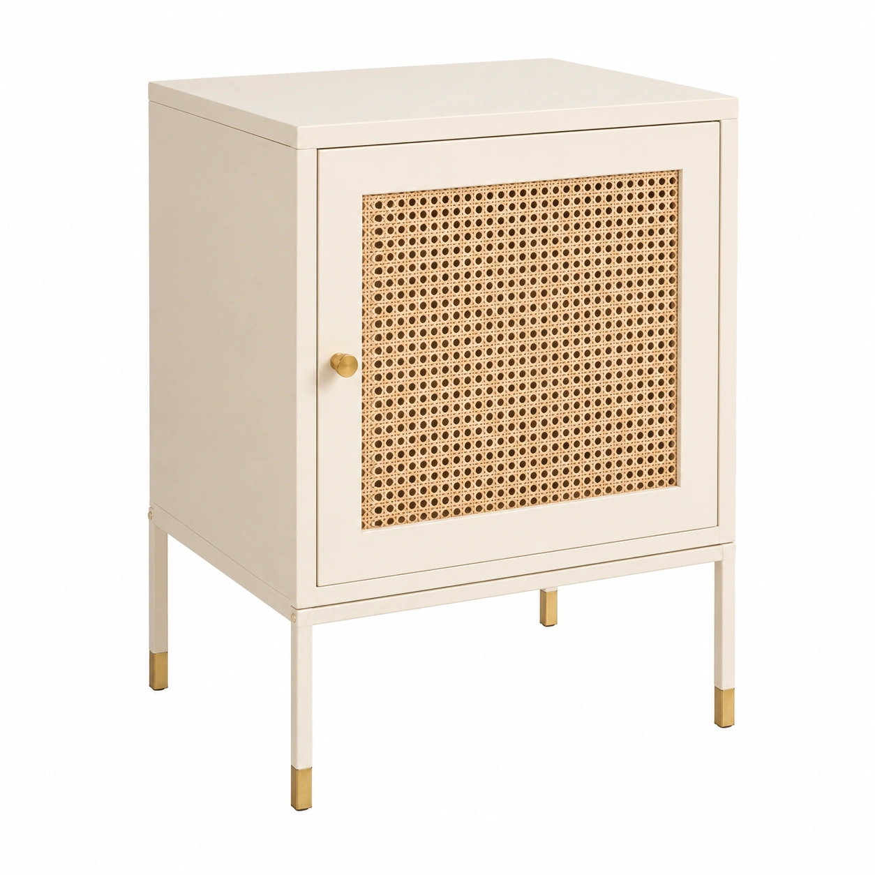 Mesita beige con rejilla natural para un dormitorio acogedor-velmorliving