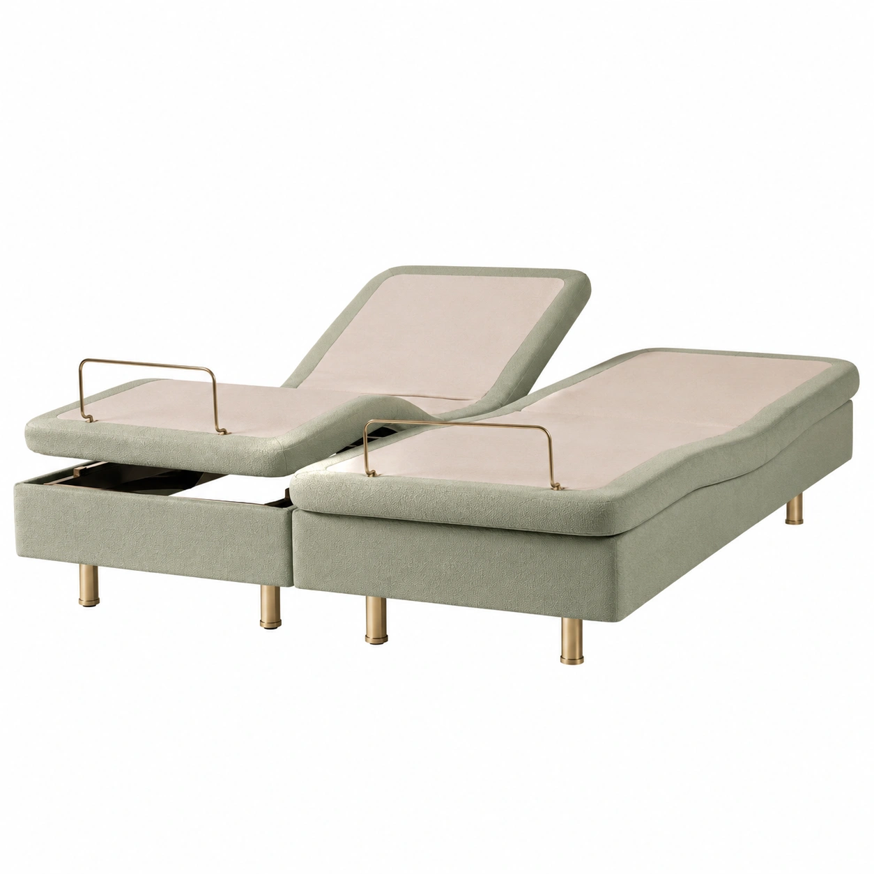 Cama Ajustable Electrica Doble Tapizada Verde con Barandillas Doradas-velmorliving