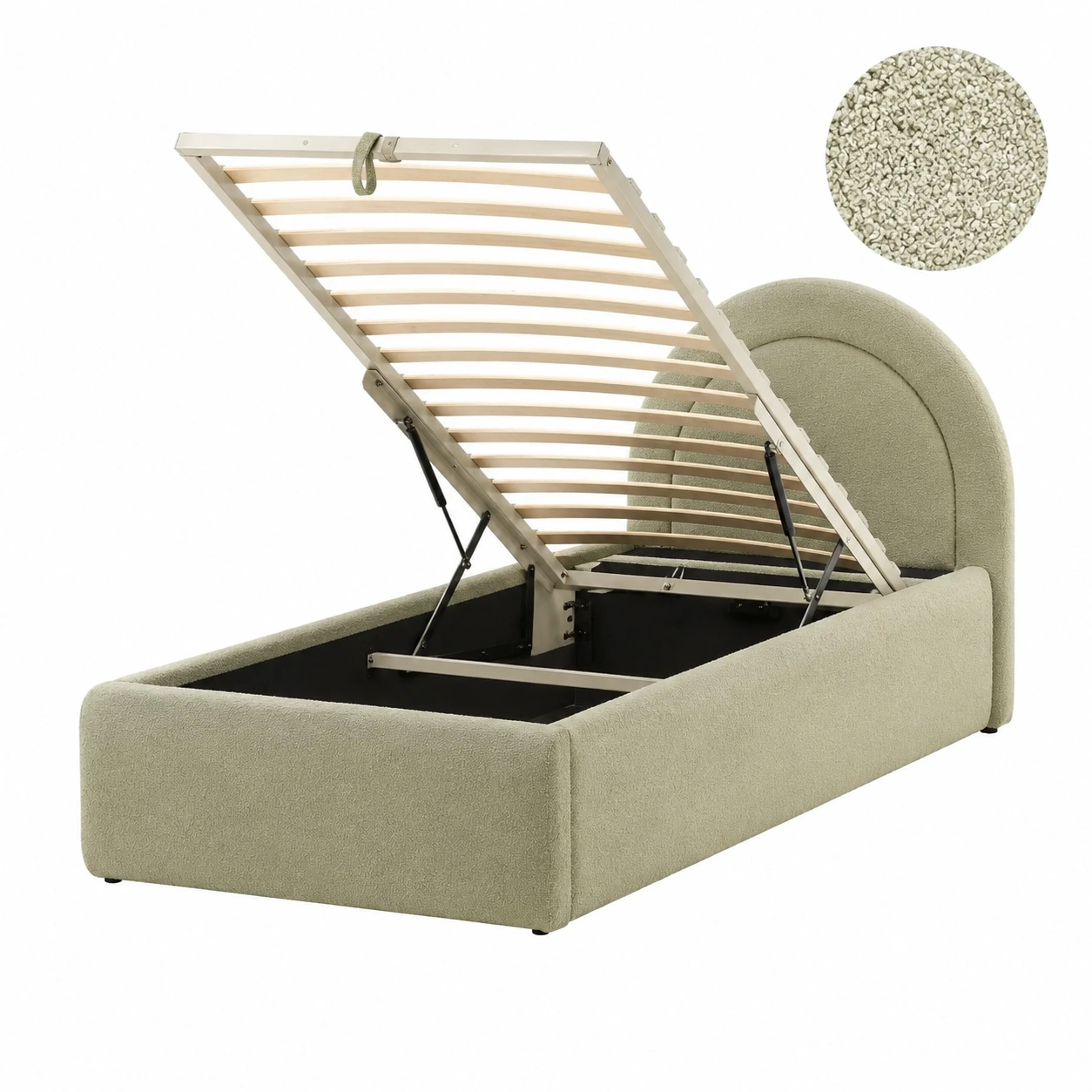 Cama abatible boucle verde para dormitorios con estilo sereno-velmorliving