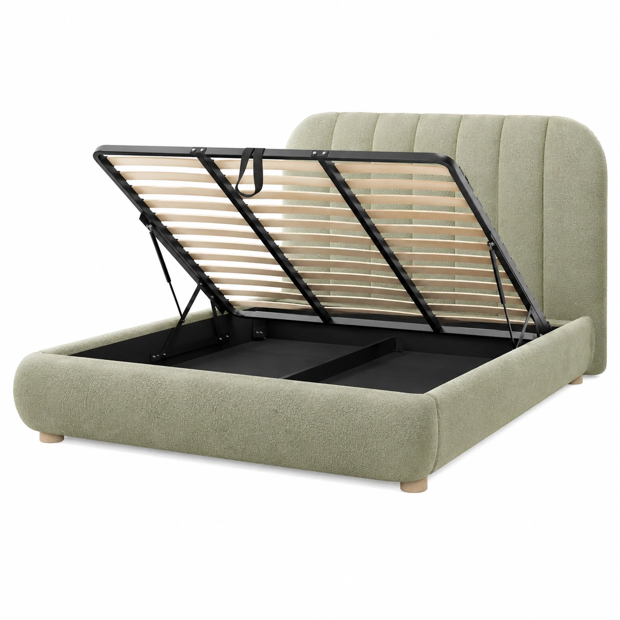 Cama Verde Salvia con Almacenamiento Oculto Funcional-velmorliving