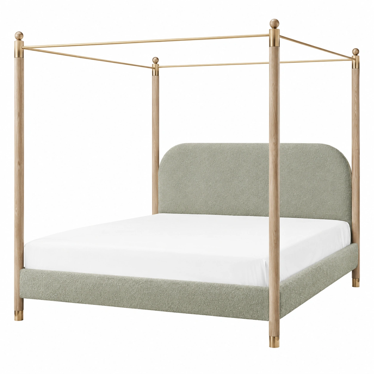 Cama con Dosel Tapizada Verde con Cabecero Redondeado y Estructura Dorada-velmorliving