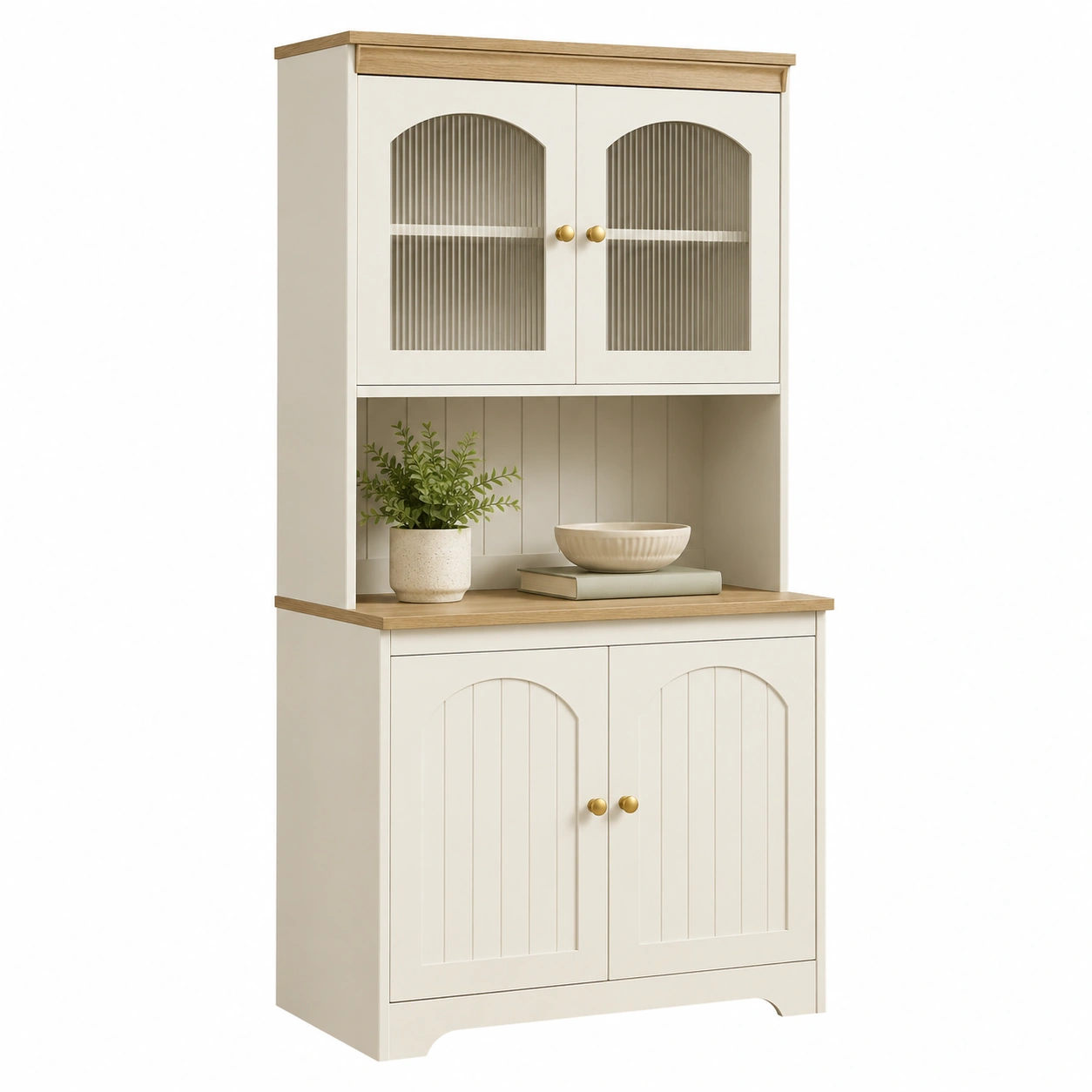 Vitrina beige con detalles de madera natural-velmorliving