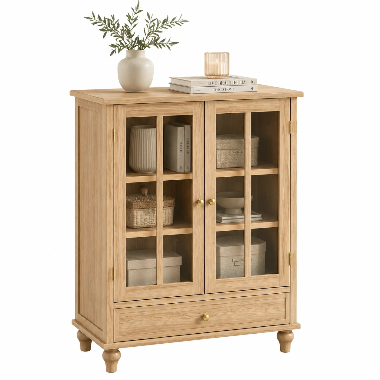 Vitrina compacta de madera clara con cajon inferior-velmorliving