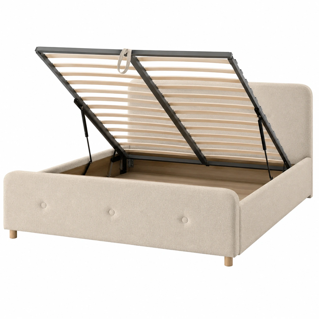 Cama con almacenaje oculto en acabado crema suave-velmorliving