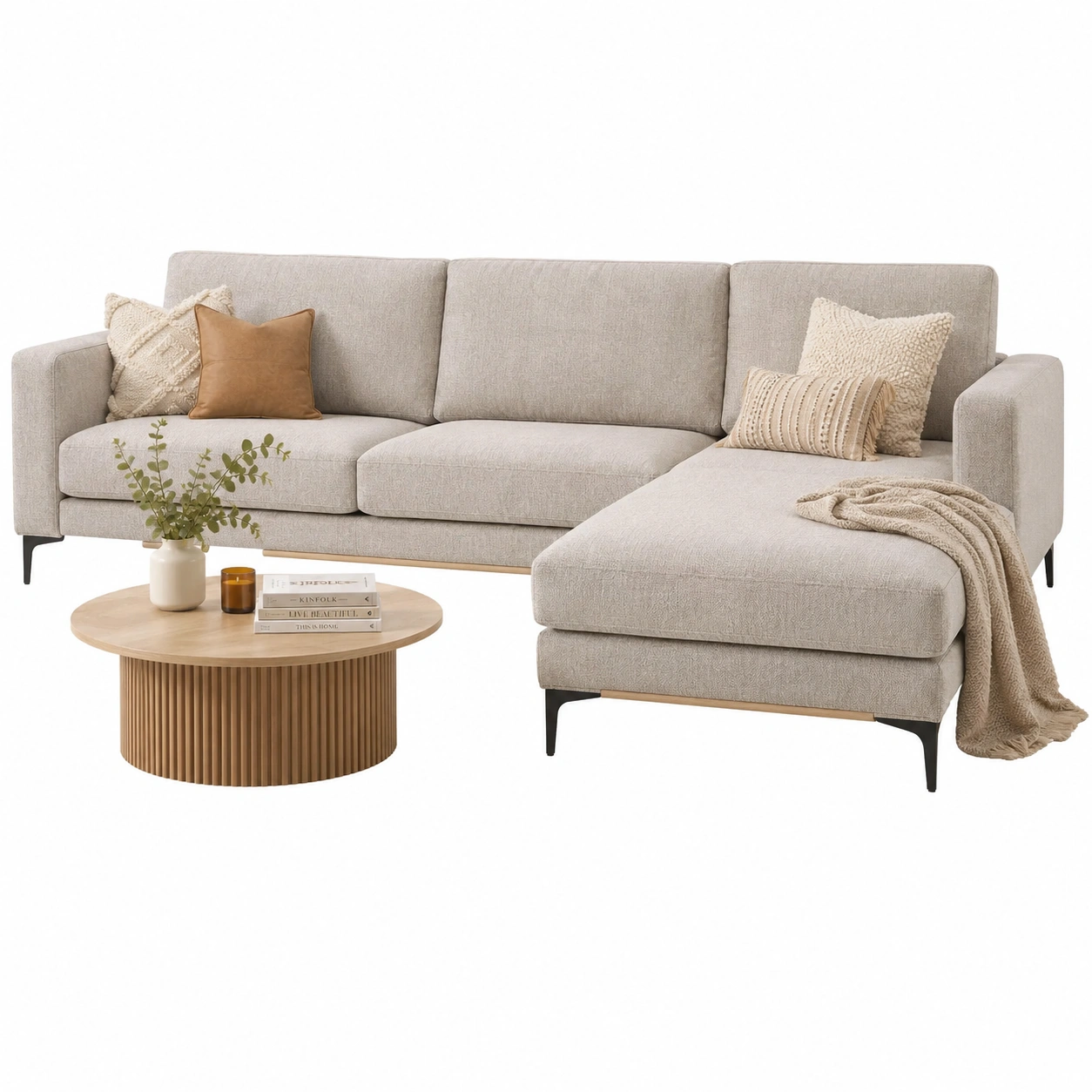 Sofa chaise longue derecho en beige arena-velmorliving