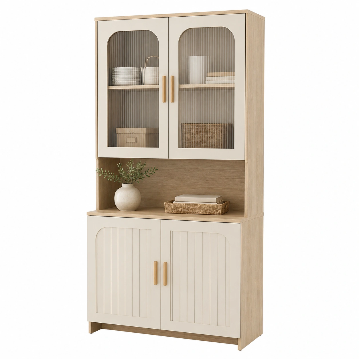 Vitrina de cocina en madera clara y blanco crema-velmorliving